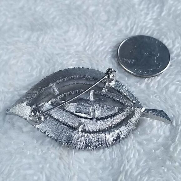 Vintage JJ Silver Leaf Lined Stem Pin Brooch - Picture 5 of 6